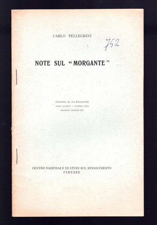Note sul ''Morgante'' - Carlo Pellegrini - copertina