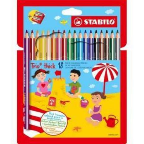 Matita colorata triangolare - STABILO Trio thick - Astuccio da 18 + temperino - Colori assortiti