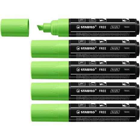 Marker acrilico - STABILO FREE Acrylic - T800C Punta a scalpello 4-10mm - Confezione da 5 - Verde chiaro