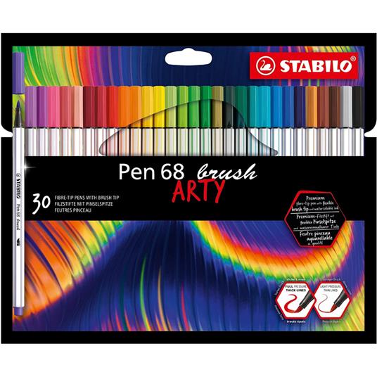 Pennarello Premium con punta a pennello - STABILO Pen 68 brush - ARTY - Astuccio da 30 - Colori assortiti
