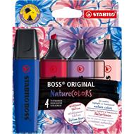 Evidenziatore - STABILO BOSS ORIGINAL NatureCOLORS Wildflower - Astuccio da 4 - Cipria/Blu elettrico/Giglio Viola/Borgogna