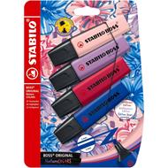 Evidenziatore - STABILO BOSS ORIGINAL NatureCOLORS Wildflower - Pack da 4 - Cipria/Blu elettrico/Giglio Viola/Borgogna