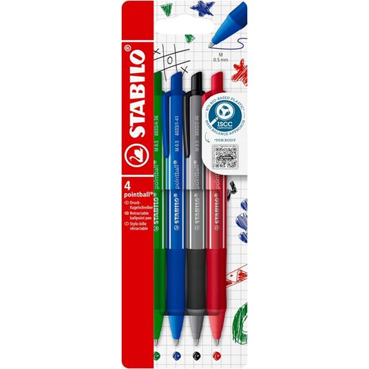 Penna a sfera Ecosostenibile - STABILO pointball colorful - Pack da 4 - Verde/Blu/Nero/Rosso