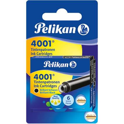 Set cartucce inchiostro Pelikan 4001 per stilografiche TP6. Confezione da 12 pezzi. 2 Scatole da 6 cartucce. Nero brillante