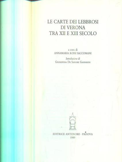 Le carte dei lebbrosi di Verona tra XII e XIII secolo - copertina