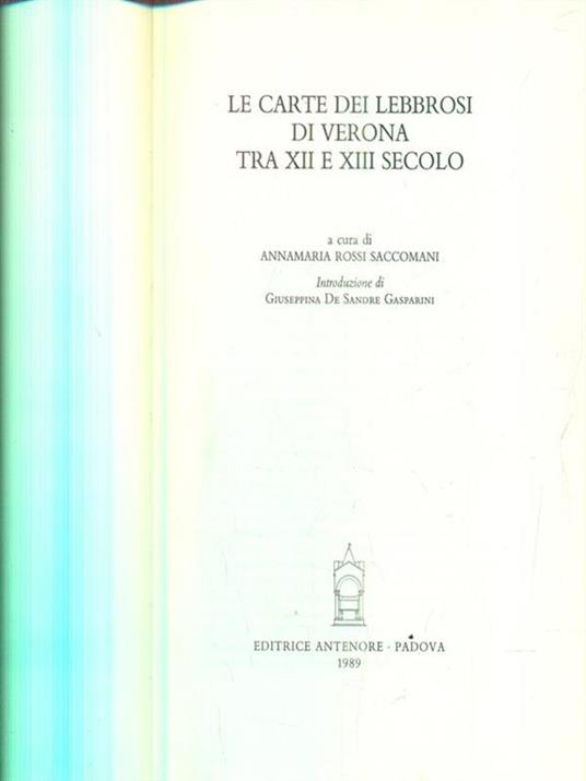 Le carte dei lebbrosi di Verona tra XII e XIII secolo - copertina