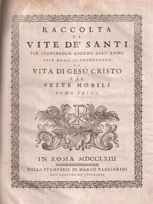   Raccolta di Vite de Santi per ciaschedun giorno dell'anno 2 voll. - copertina