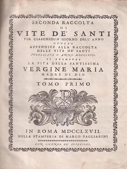   Seconda Raccolta di Vite de Santi per ciaschedun giorno dell'anno 2 voll. - copertina