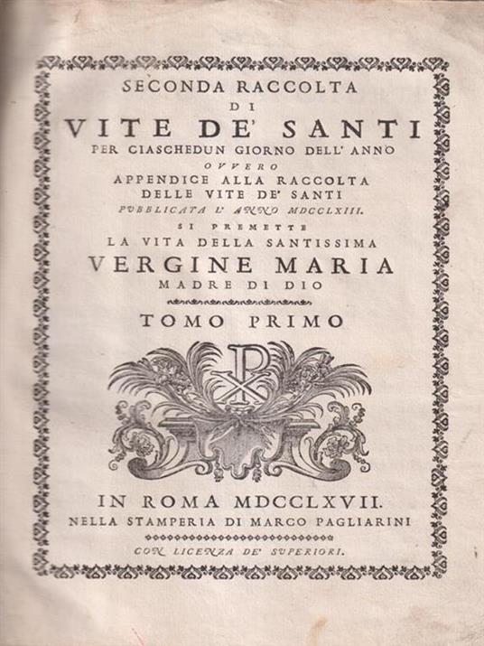   Seconda Raccolta di Vite de Santi per ciaschedun giorno dell'anno 2 voll. - copertina