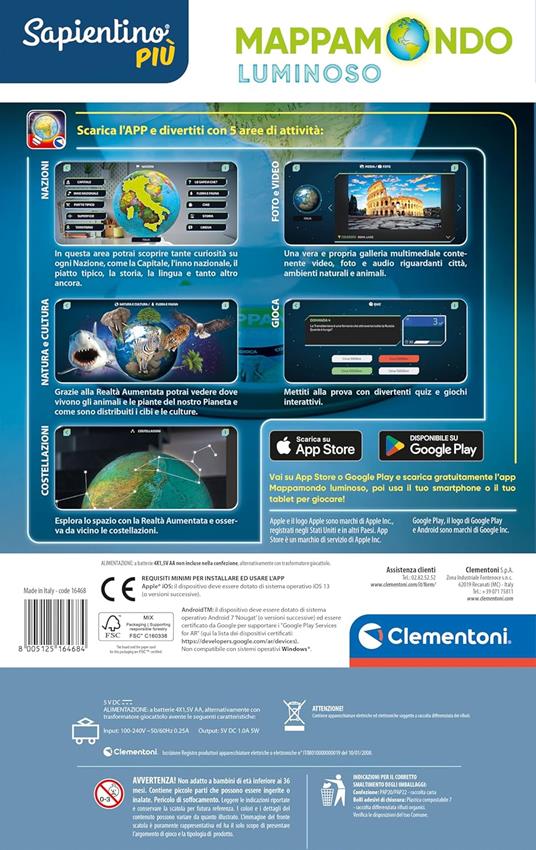 Clementoni Sapientino Più - Mappamondo Luminoso, Gioco Educativo per Bambini dai 7 Anni in su, Globo Educativo 22cm - 3