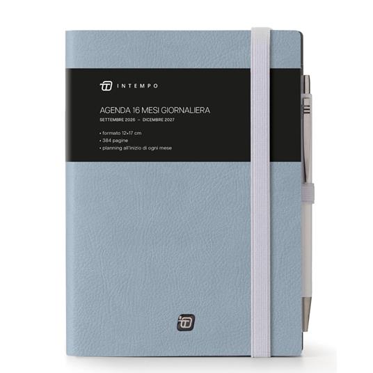 Diario 2026-2027 16 Mesi Write Giornaliera 12X17 Con Elastico Celeste