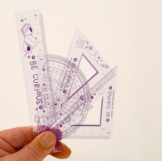 Legami - Set di Geometria, Set con Righello da 15 cm, Squadra 60° da 10 cm, Goniometro 180° per la Scuola, Custodia Inclusa - 3