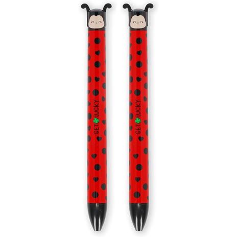 Legami - Penna Click&Clack a Due Colori, Tema Ladybug, Inchiostro Nero e Rosso, Penna a Scatto