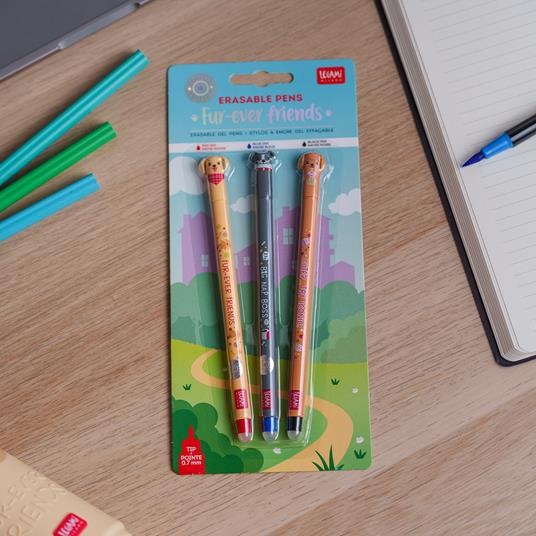 Legam Set di 3 Penne Gel Cancellabili Fur-ever Friends, Penne con Inchiostro Cancellabile Termosensibile, Nero, Blu, Rosso - 12