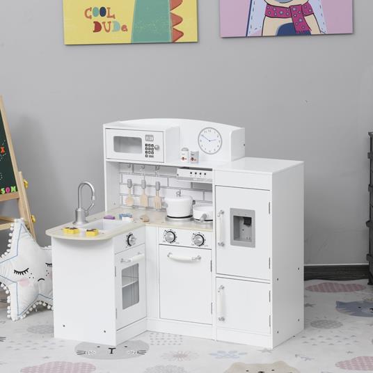 HOMCOM Cucina Giocattolo per Bambini in Legno Età 3+ - Bianco - 2