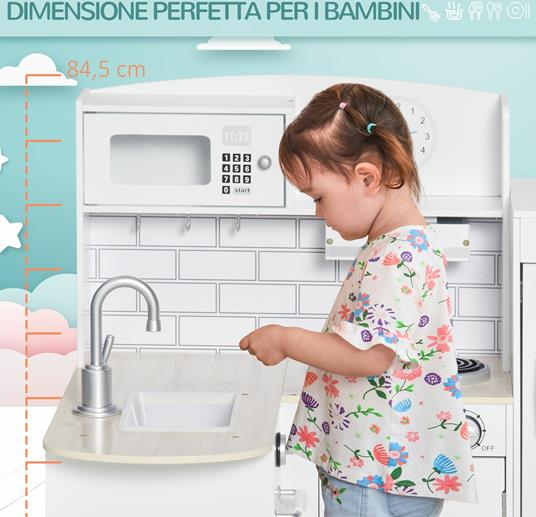 HOMCOM Cucina Giocattolo per Bambini in Legno Età 3+ - Bianco - 4
