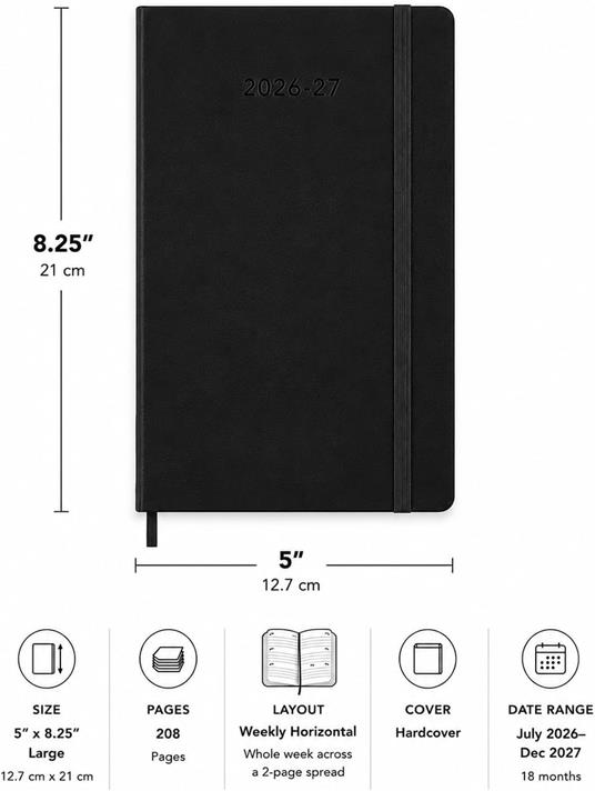 Agenda Moleskine 18 mesi settimanale orizzontale large nera rigida - 2