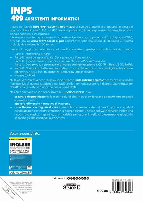 Concorso INPS 499 assistenti informatici. Prova scritta unica. Manuale per la preparazione. Con Espansioni online. Con Software per la simulazione della prova d’esame - 2